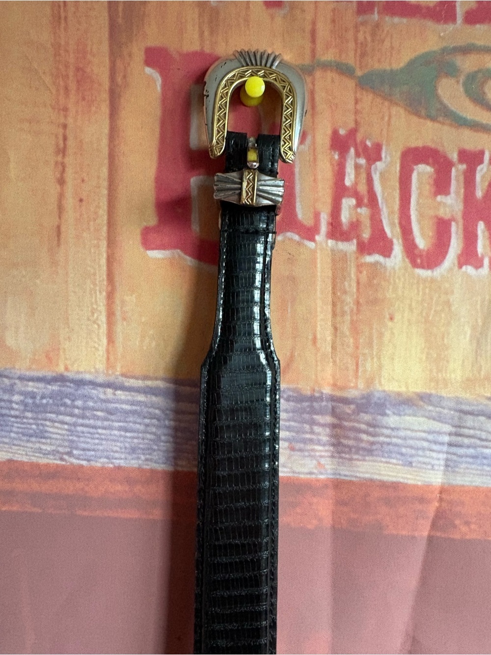 Vintage 1997 Tectonic Magnetic Western Belt Black Textured Leather - Picture 2 of 5